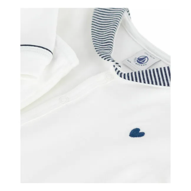 Pijama con cuello a rayas Algodón orgánico | Blanco