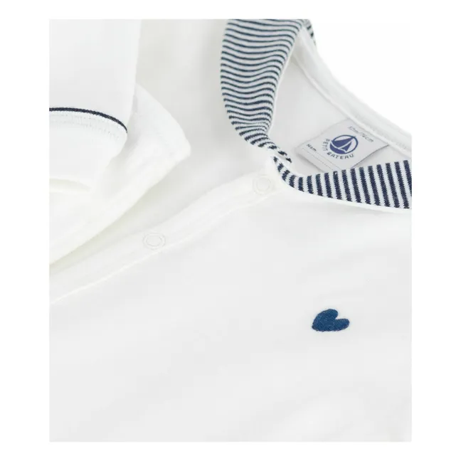 Pyjama Col Rayé Coton Bio | Blanc
