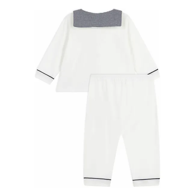 Pijama con cuello a rayas Algodón orgánico | Blanco