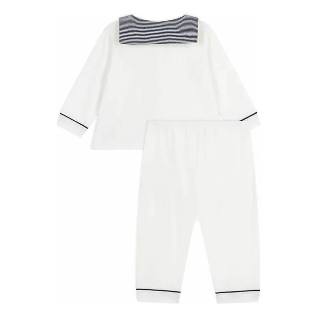 Pyjama Col Rayé Coton Bio | Blanc