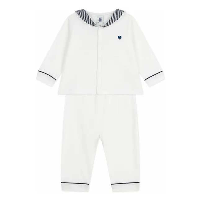 Pijama con cuello a rayas Algodón orgánico | Blanco