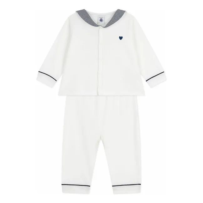 Pyjama Col Rayé Coton Bio | Blanc