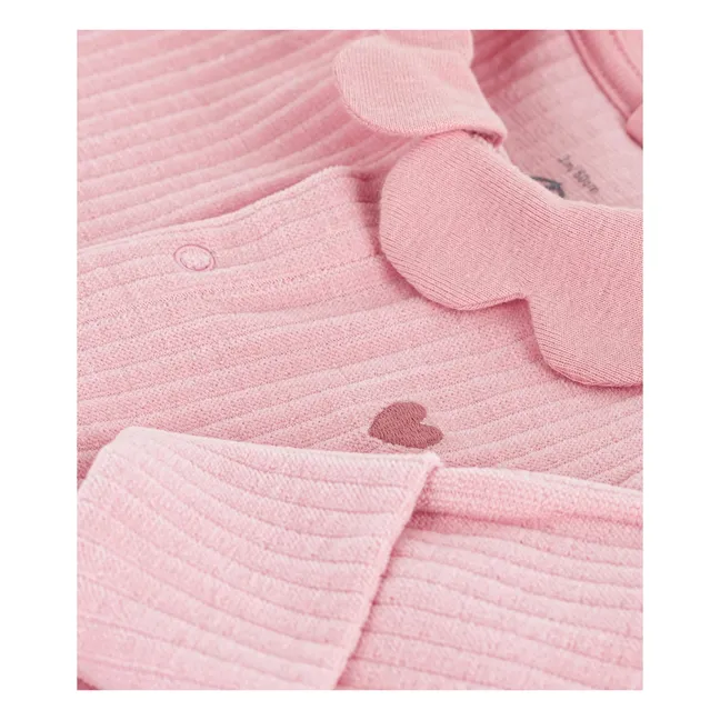 Pyjama Dors Bien Côtelé Col Volants Coton Bio | Rose