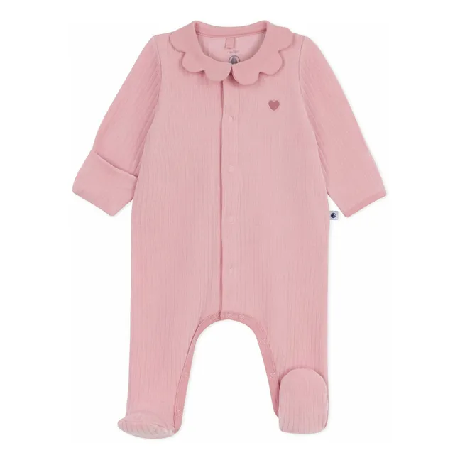 Pyjama Dors Bien Côtelé Col Volants Coton Bio | Rose