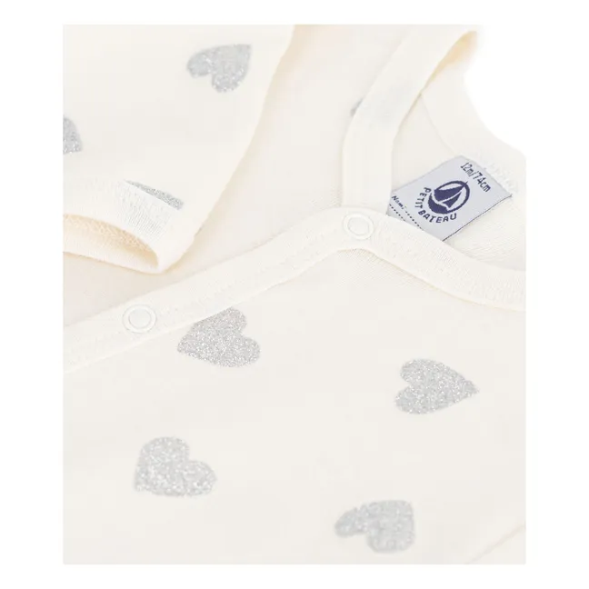 Pyjama Dors Bien Cœurs Pailletés Coton Bio | Ecru