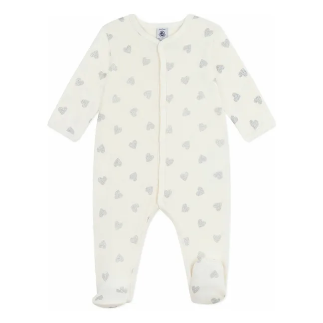 Pyjama Dors Bien Cœurs Pailletés Coton Bio | Ecru