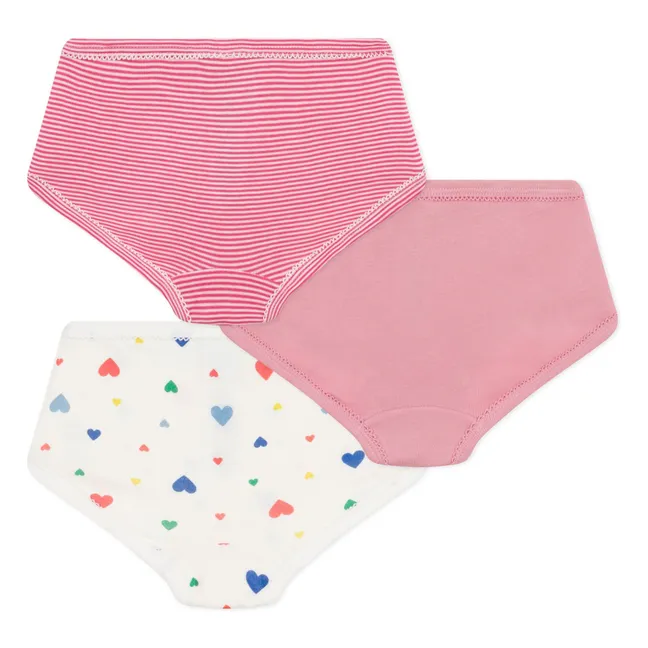 Lot 3 Culottes Cœurs Coton Bio | Rose