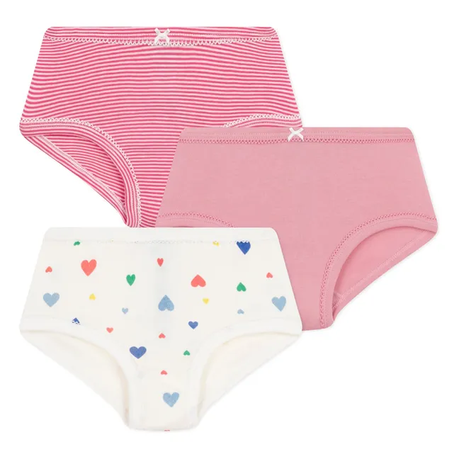 Lot 3 Culottes Cœurs Coton Bio | Rose