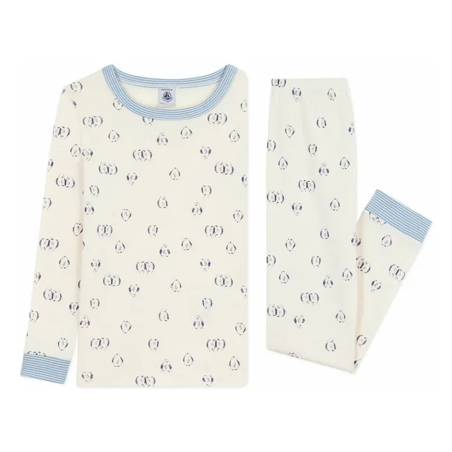 Pyjama Oiseaux Col Rayé Coton Bio | Seidenfarben