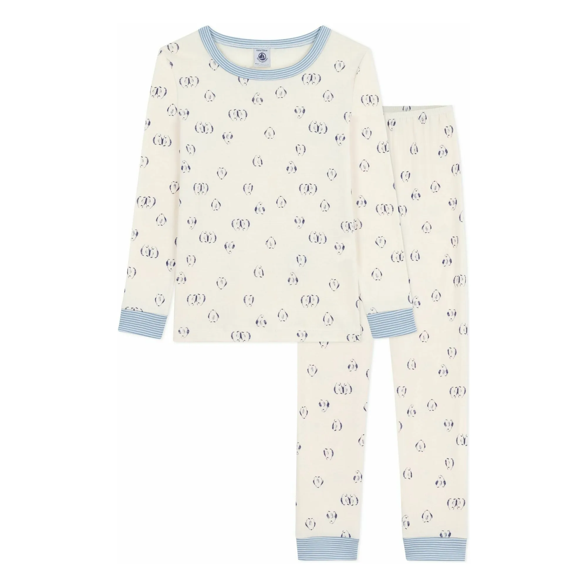 Petit Bateau Ecru Pyjamas Birds Striped Collar Organic Cotton