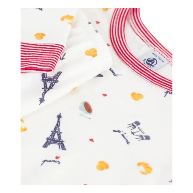 Pyjama Paris Col Rayé Coton Bio | Weiß