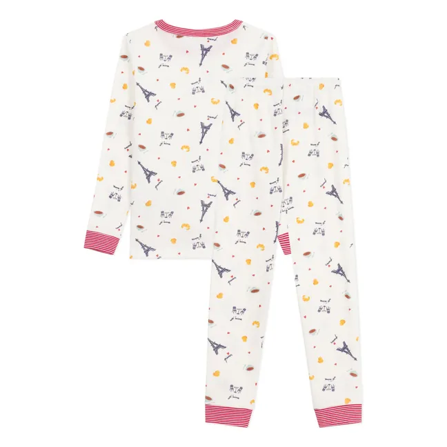 Pyjama Paris Col Rayé Coton Bio | Weiß