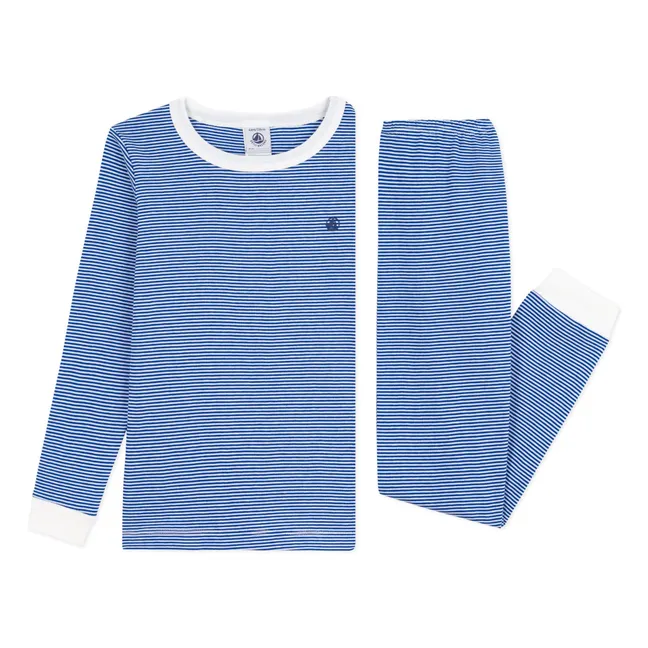 Pyjama Rayé Bords Contrastés Coton Bio | Blau