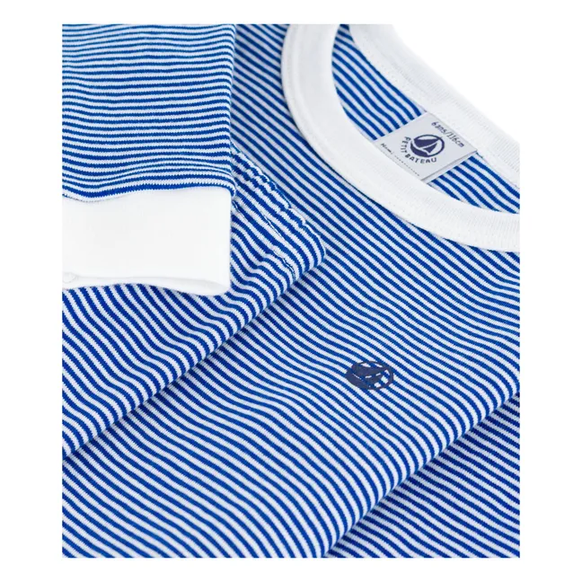 Pyjama Rayé Bords Contrastés Coton Bio | Blau