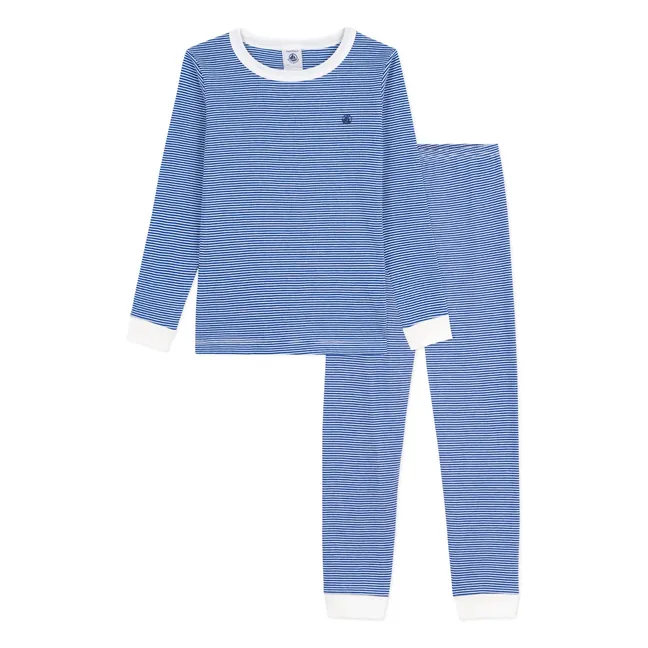 Pyjama Rayé Bords Contrastés Coton Bio | Blau