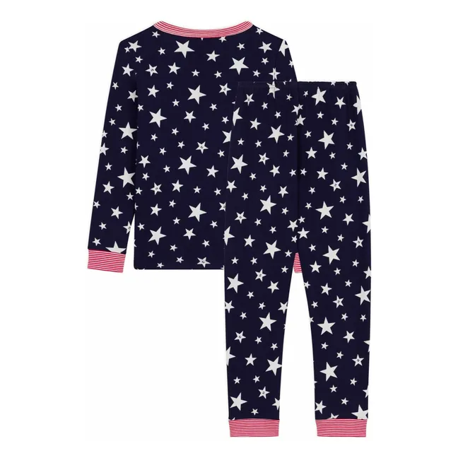 Pyjama Etoiles Col Rayé Coton Bio | Bleu nuit