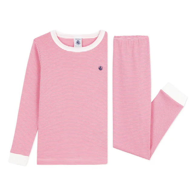 Pyjama Rayé Bords Contrastés Coton Bio | Rosa