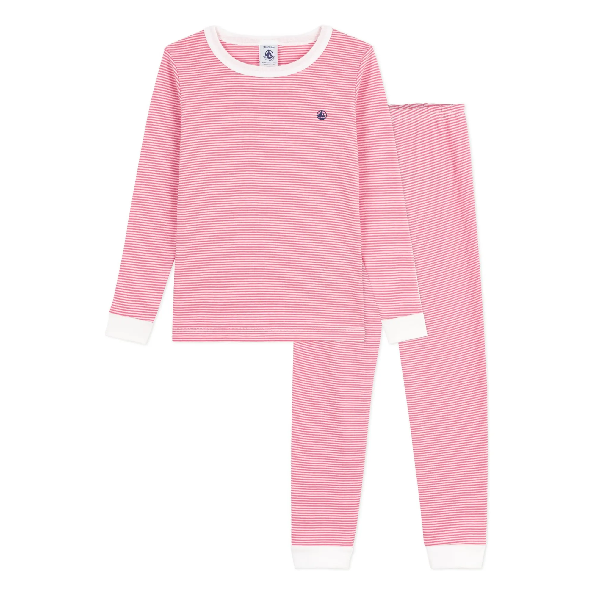 Petit Bateau Pink Striped Pyjamas With Contrasted Edges Organic Cotton