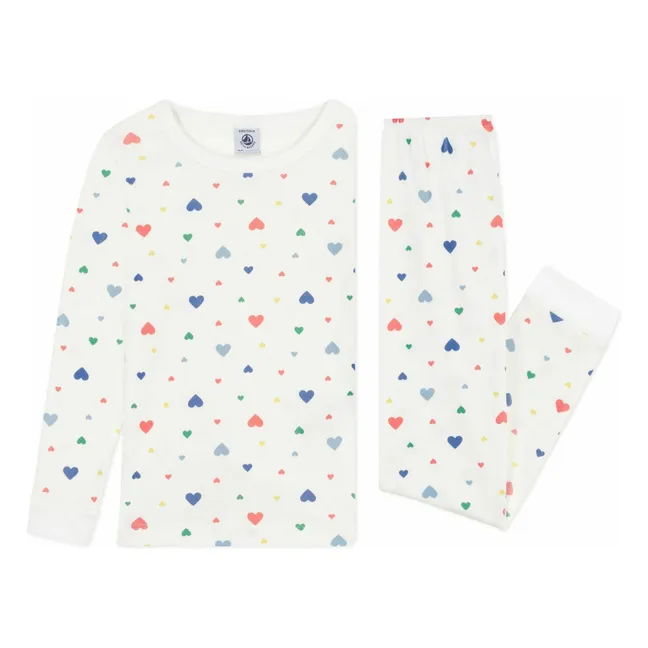 Pyjama Elastiqué Cœurs Coton Bio | Weiß