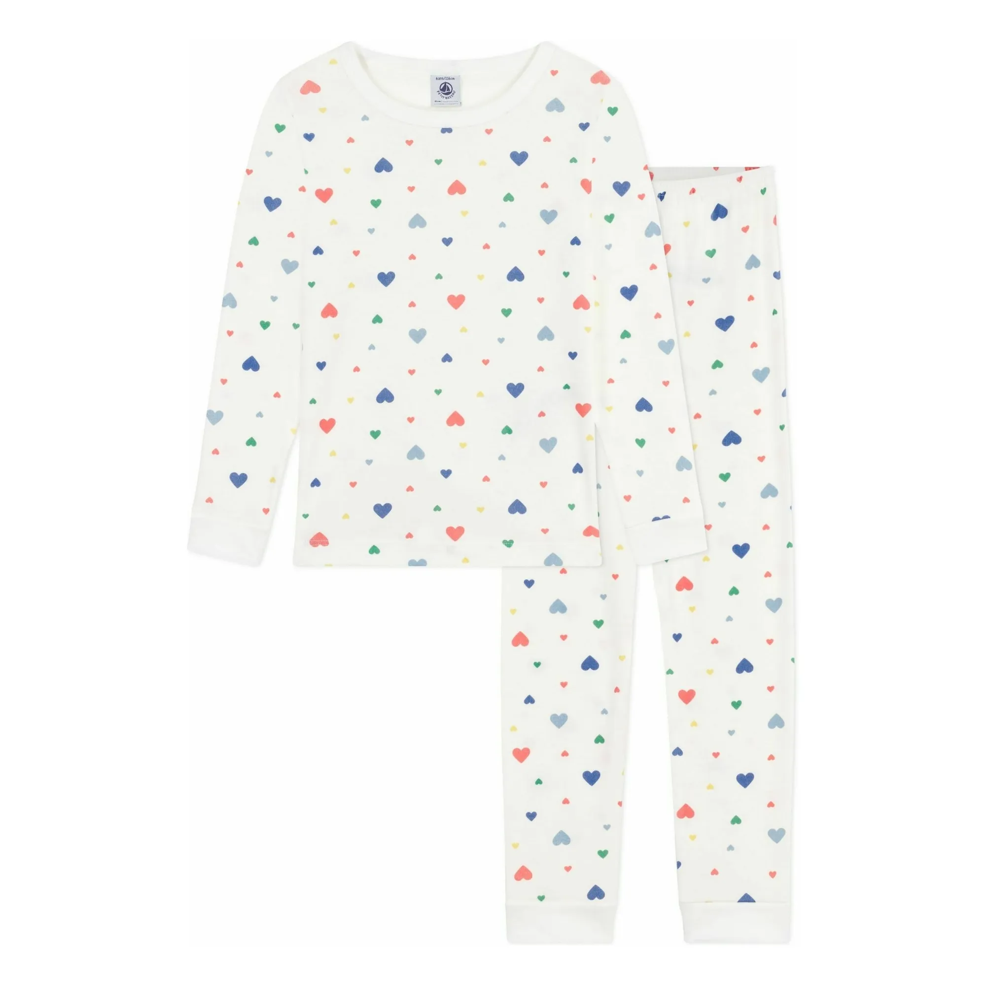Petit Bateau White Elasticated Pyjamas Hearts Organic Cotton