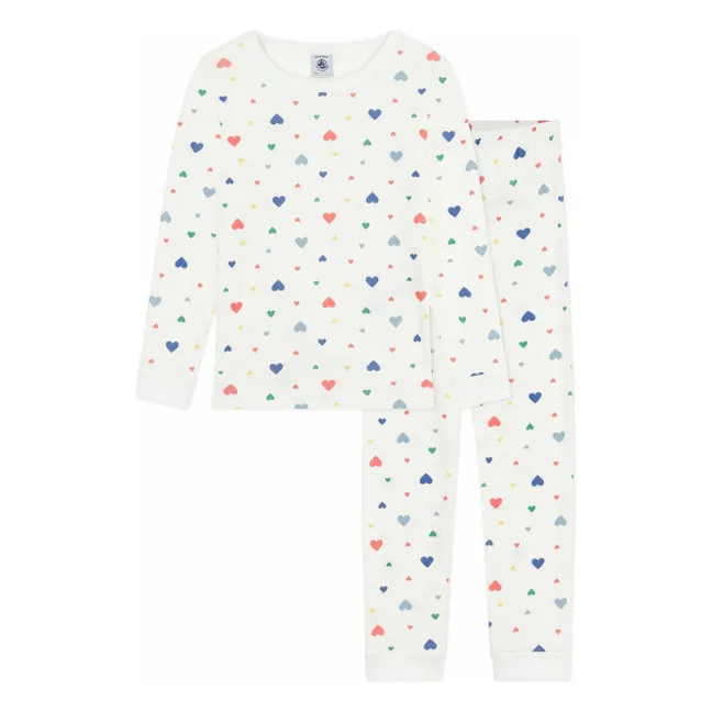 Pyjama Elastiqué Cœurs Coton Bio | Weiß