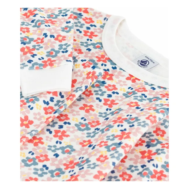 Pyjama Fleuri Bords Contrastés Coton Bio | Weiß