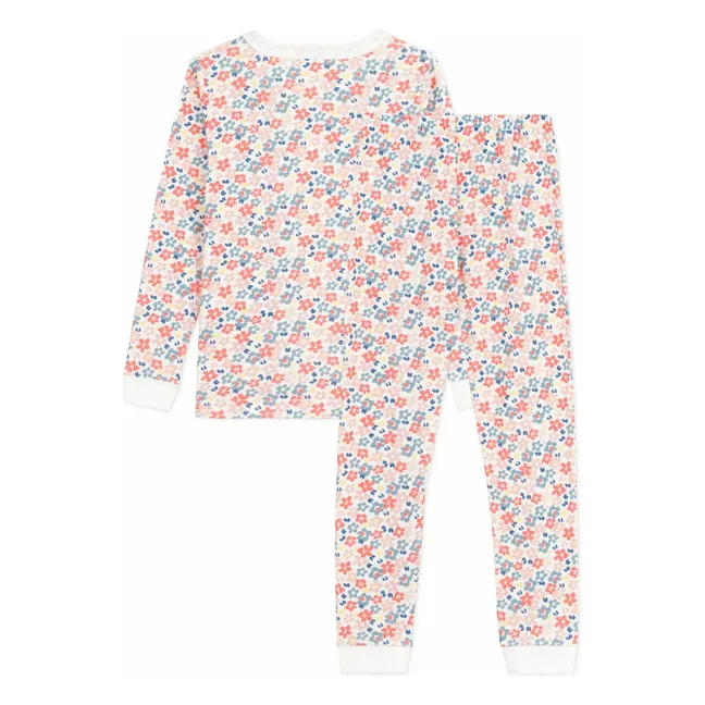 Pyjama Fleuri Bords Contrastés Coton Bio | Weiß