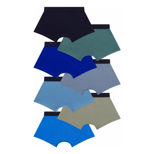 Lot 7 Boxers Unis Coton Bio | Bleu