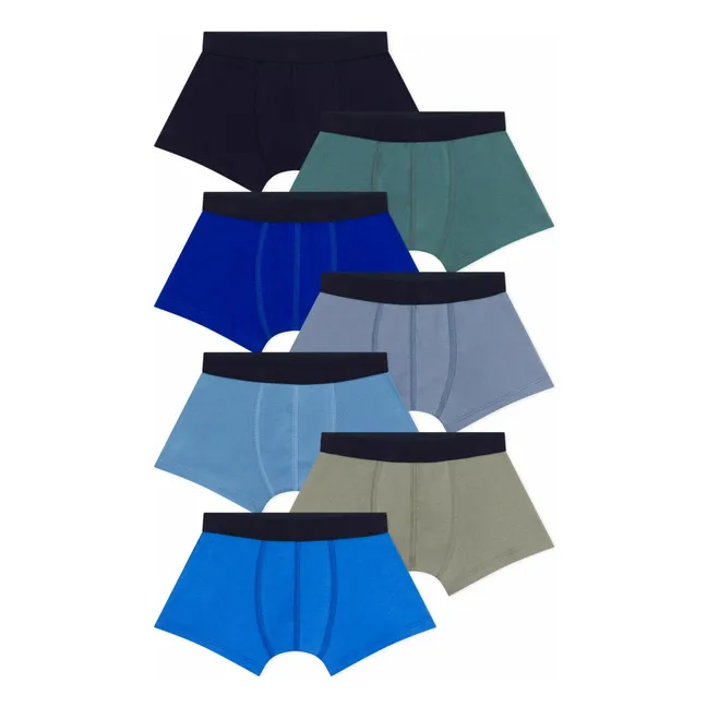 Lot 7 Boxers Unis Coton Bio | Bleu