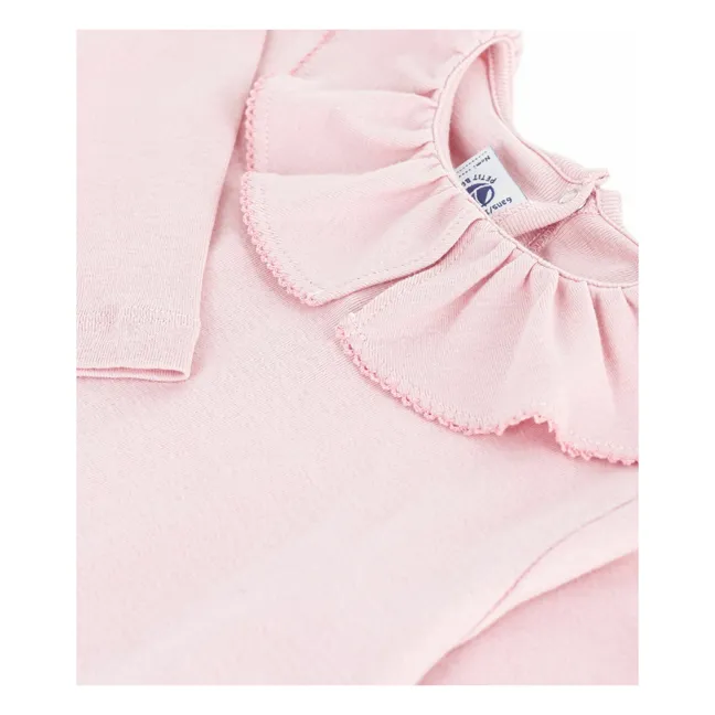 T-Shirt mit Rüschenkragen aus Bio-Baumwolle | Rosa