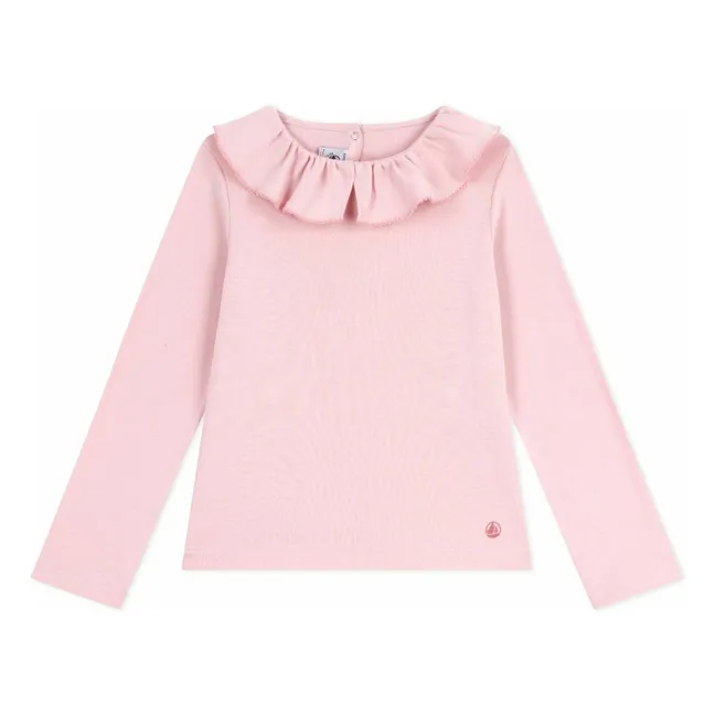 T-shirt Col Volants Coton Bio | Rose