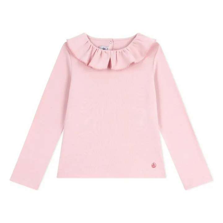 T-shirt Col Volants Coton Bio | Rose- Image produit n°0