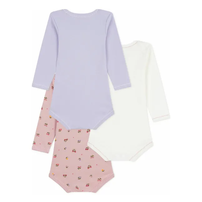 Lot 3 Bodies Fleuris Coton Bio | Mauve