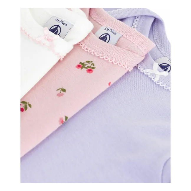 Lot 3 Bodies Fleuris Coton Bio | Mauve