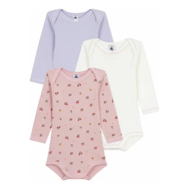 Lot 3 Bodies Fleuris Coton Bio | Mauve