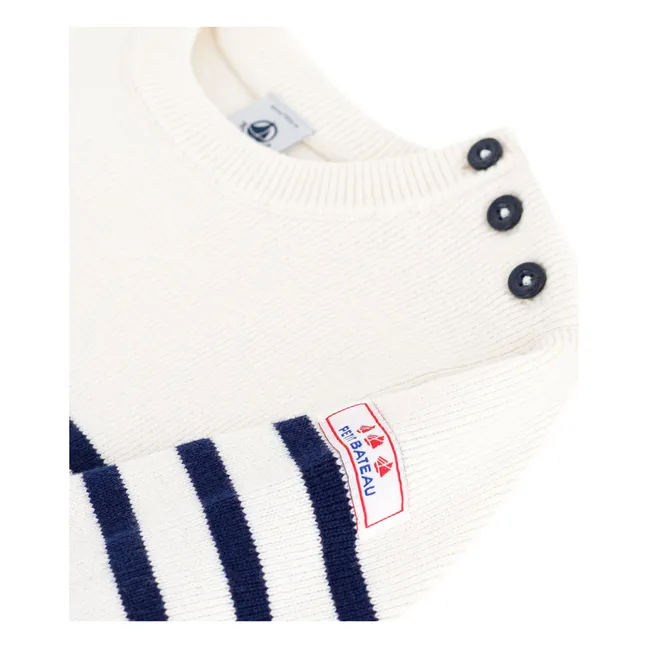 Pull Marinière Contrastée Laine | Ecru