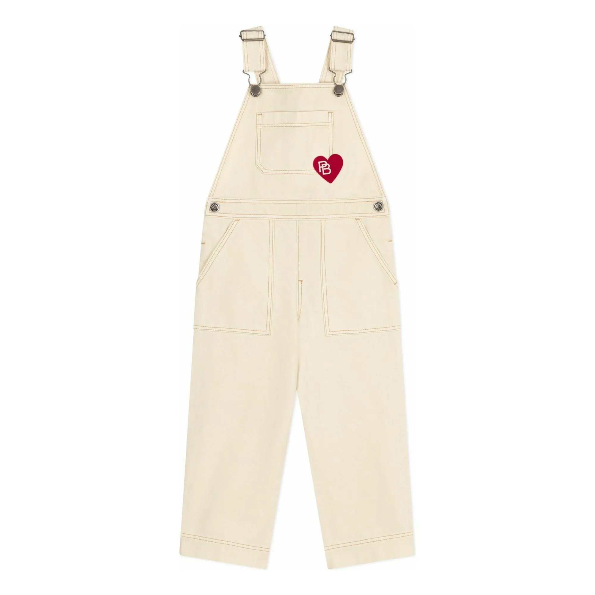 Petit Bateau Beige Denim Heart Dungarees
