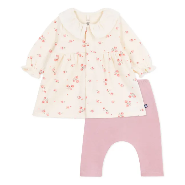 Ensemble Robe et Legging Fleurs Coton Bio | Rose
