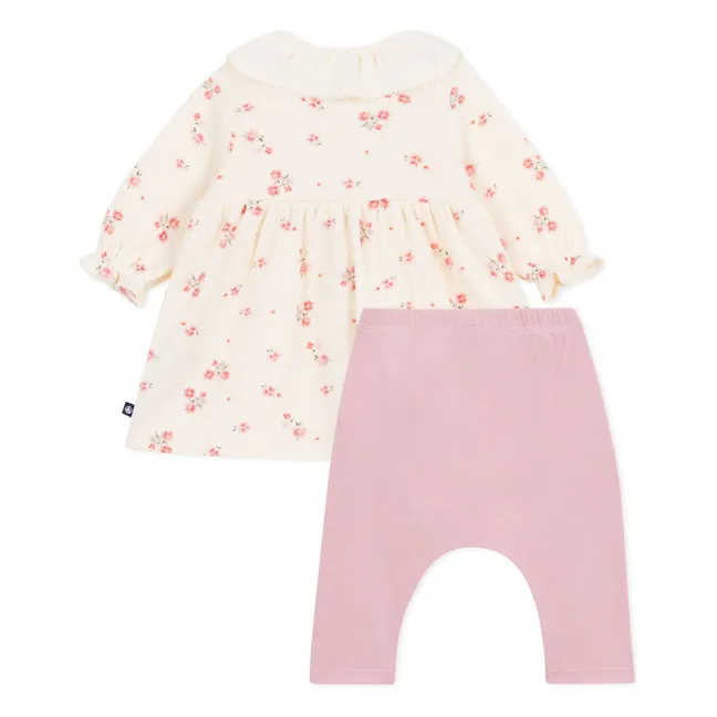Ensemble Robe et Legging Fleurs Coton Bio | Rose