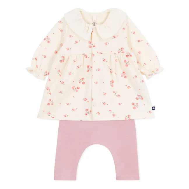 Ensemble Robe et Legging Fleurs Coton Bio | Rose