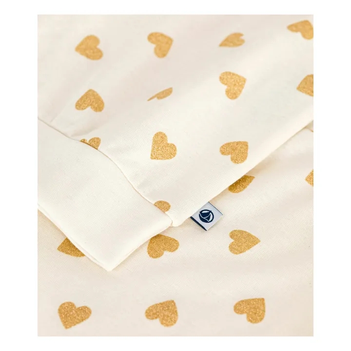 Pyjama Droit Cœurs Pailletés Coton Bio | Ecru- Image produit n°3