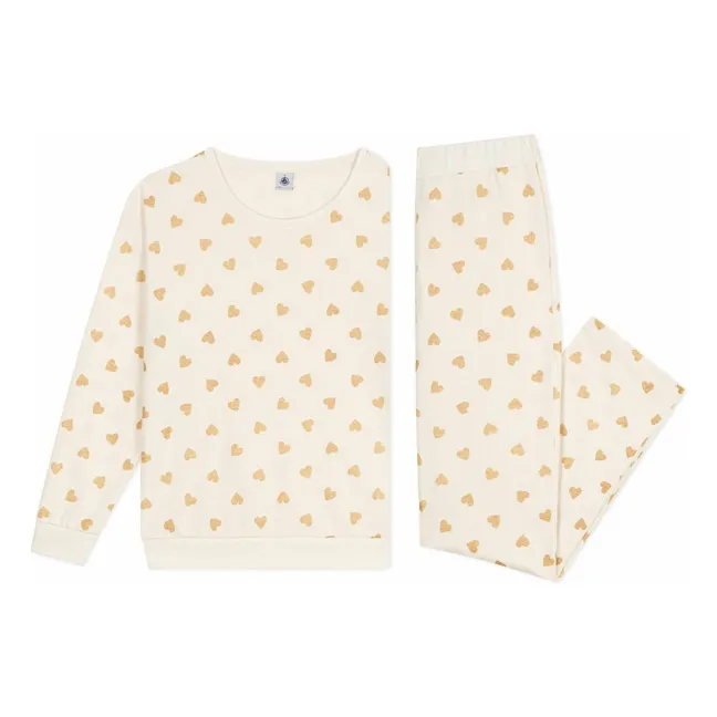 Pijama recto con corazones de lentejuelas Algodón orgánico | Crudo