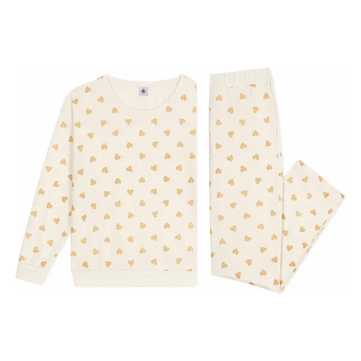 Pyjama Droit Cœurs Pailletés Coton Bio | Ecru- Image produit n°2