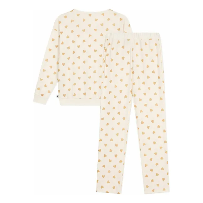 Pijama recto con corazones de lentejuelas Algodón orgánico | Crudo