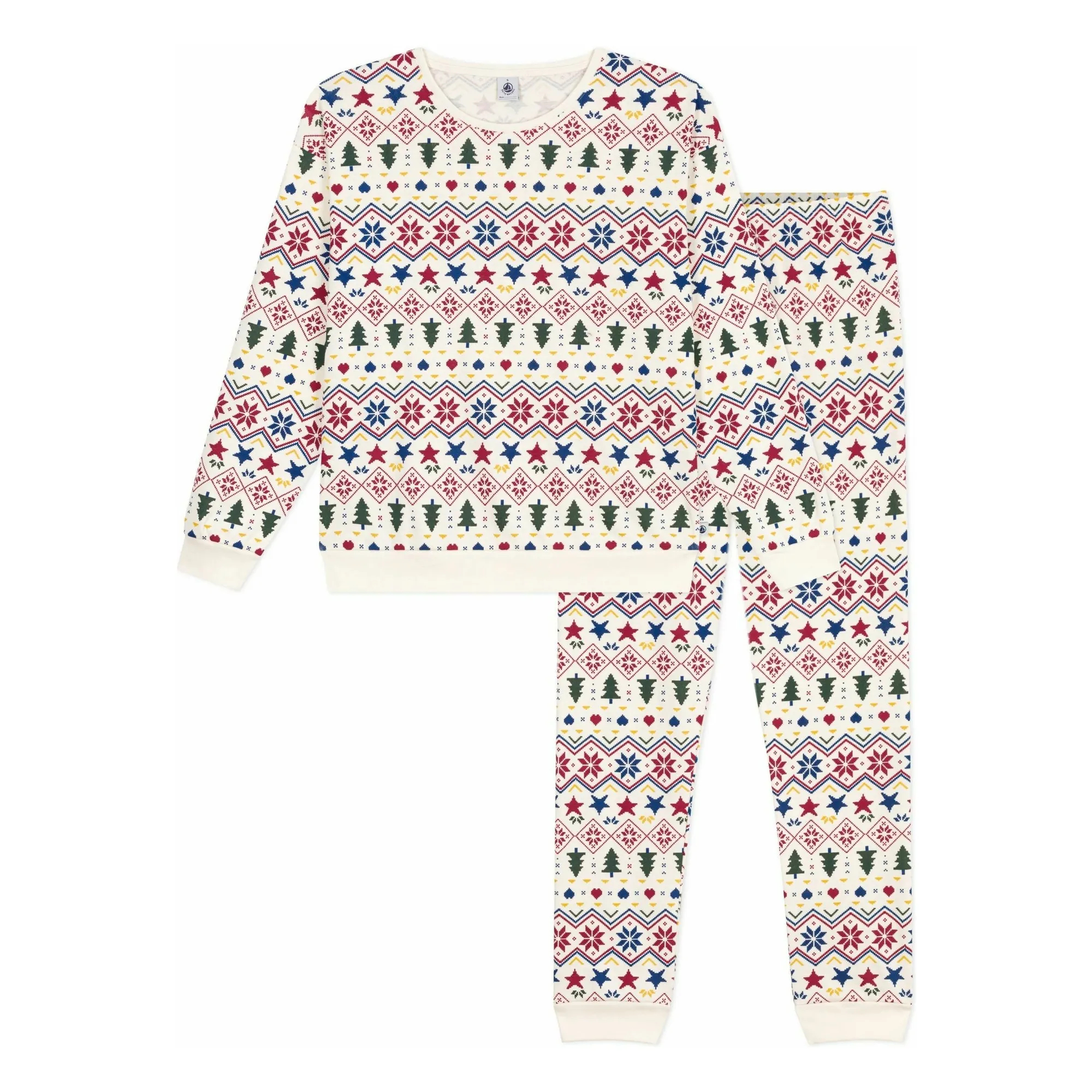 Petit Bateau Ecru Organic Cotton Jacquard Pyjamas