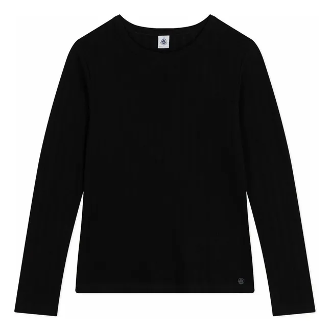 T-shirt Uni Pointelle Coton Bio | Noir