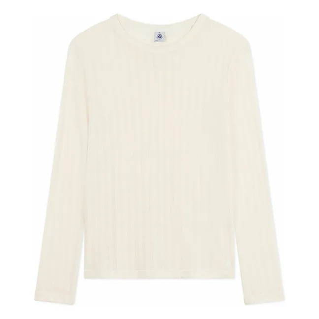 T-shirt Uni Pointelle Coton Bio | Ecru