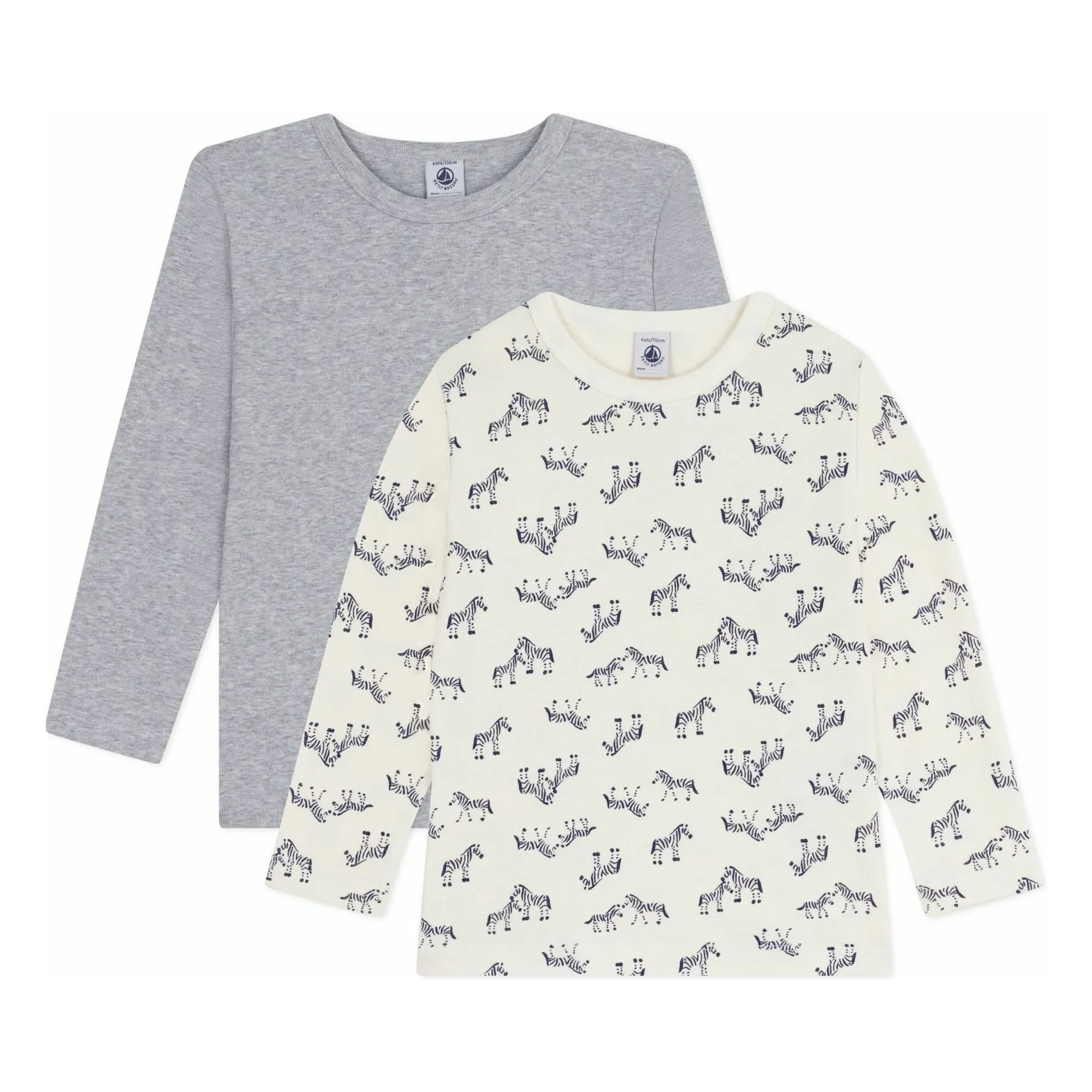 Petit Bateau Ecru Set Of 2 Zebra T-Shirts