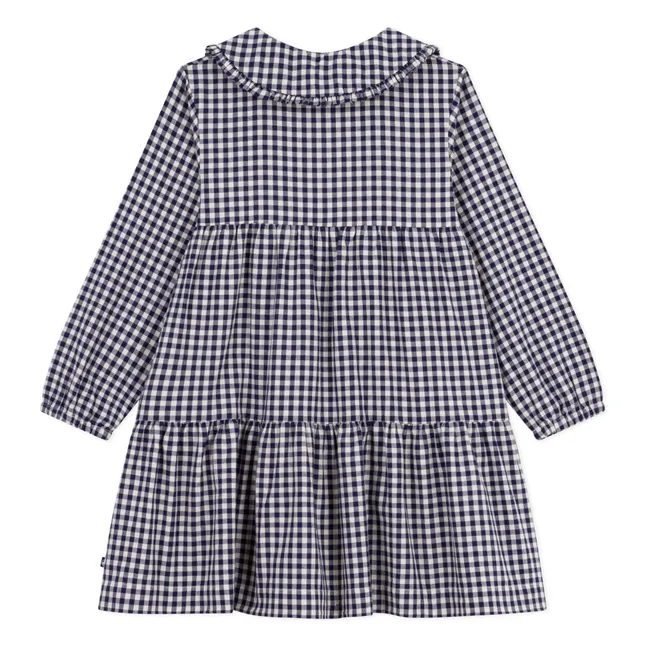 Robe Col Claudine Carreaux Coton Bio | Bleu marine