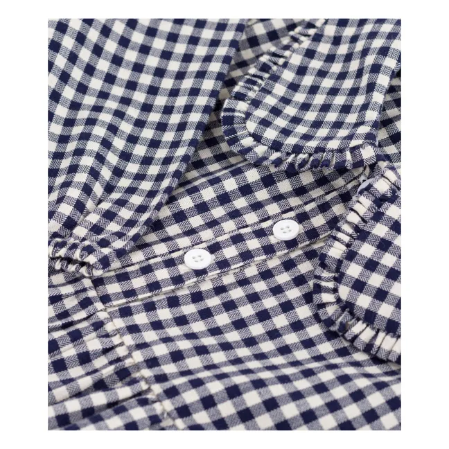 Robe Col Claudine Carreaux Coton Bio | Bleu marine